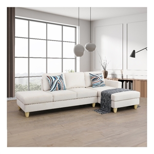 Pemberly Row L Shaped White Microfiber 2-Piece Couch Living Room Sofa Set