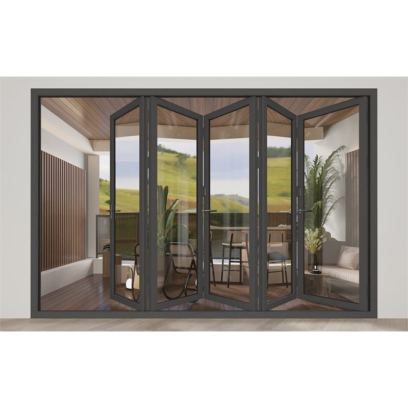 Pemberly Row 5 Panels Alumium Folding Door - Black Folded Out From Right To Left