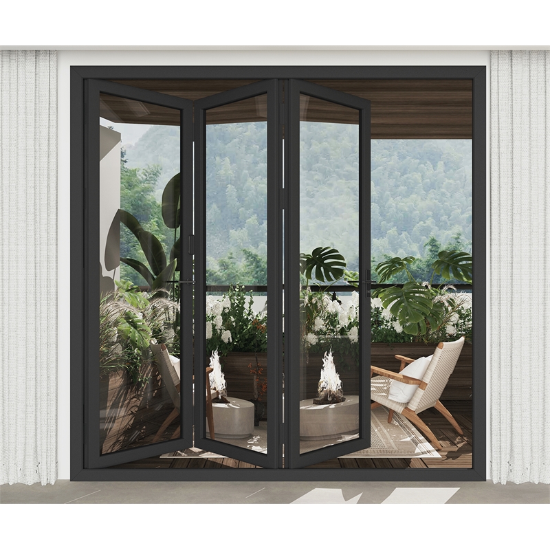Pemberly Row 3 Panels Folding Doors - Black Folded Out From Left To Right
