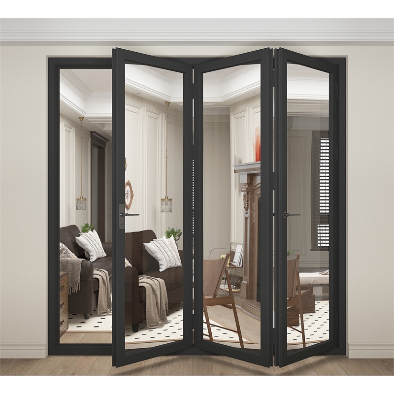 Pemberly Row 3 Panels Folding Doors - Black Folded Out From Left To Right