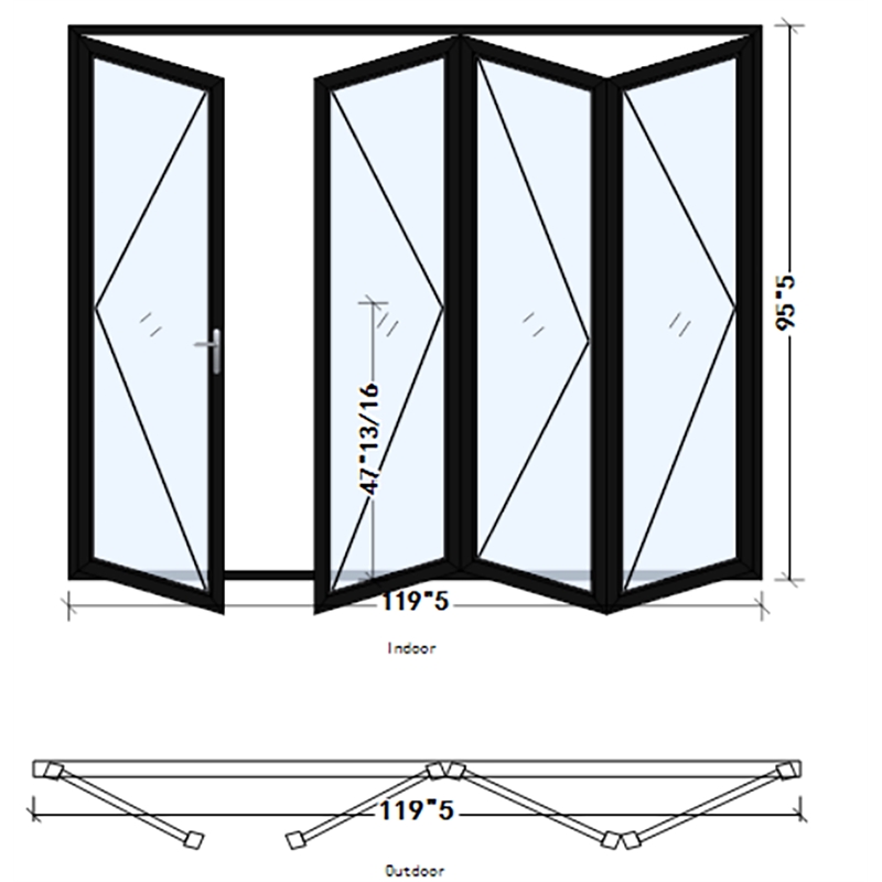 Pemberly Row 4 Panels Folding Door - Black Folded Out From Left To Right