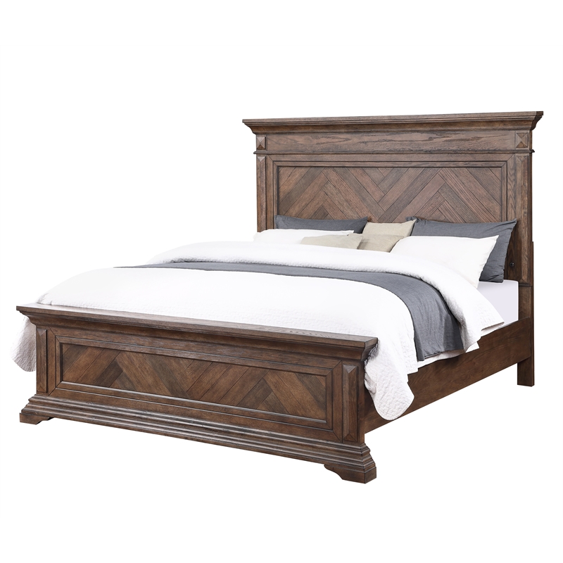 Pemberly Row Modern 5-Piece Wood Queen Bedroom Set in Walnut