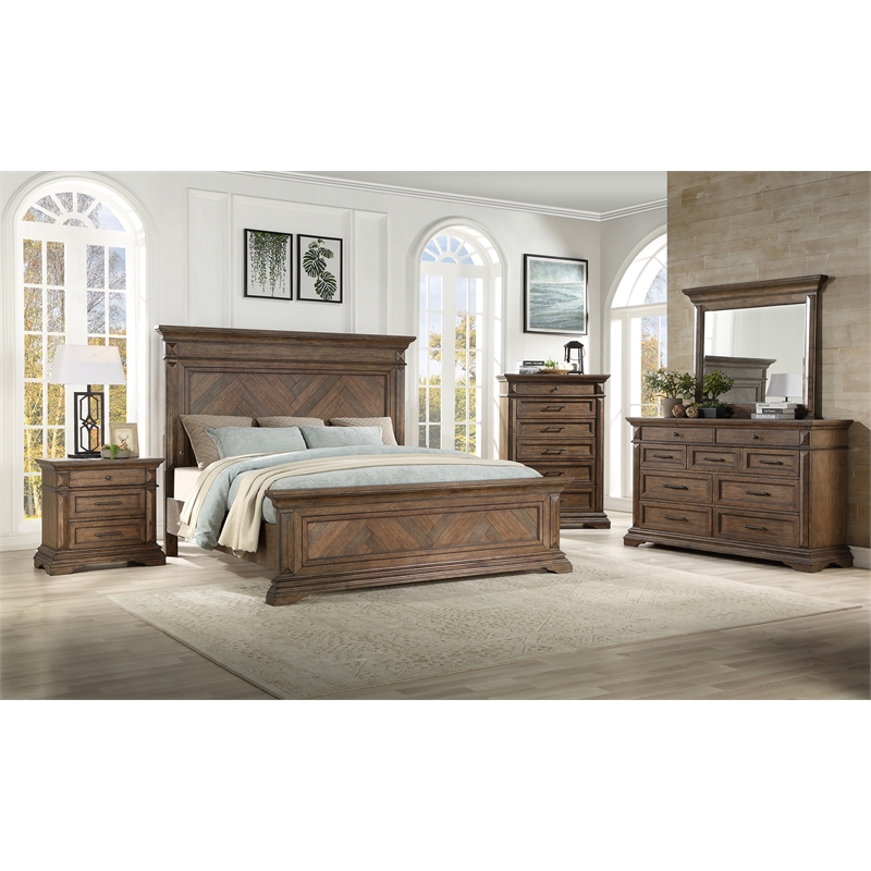 Pemberly Row Modern 5-Piece Wood Queen Bedroom Set in Walnut