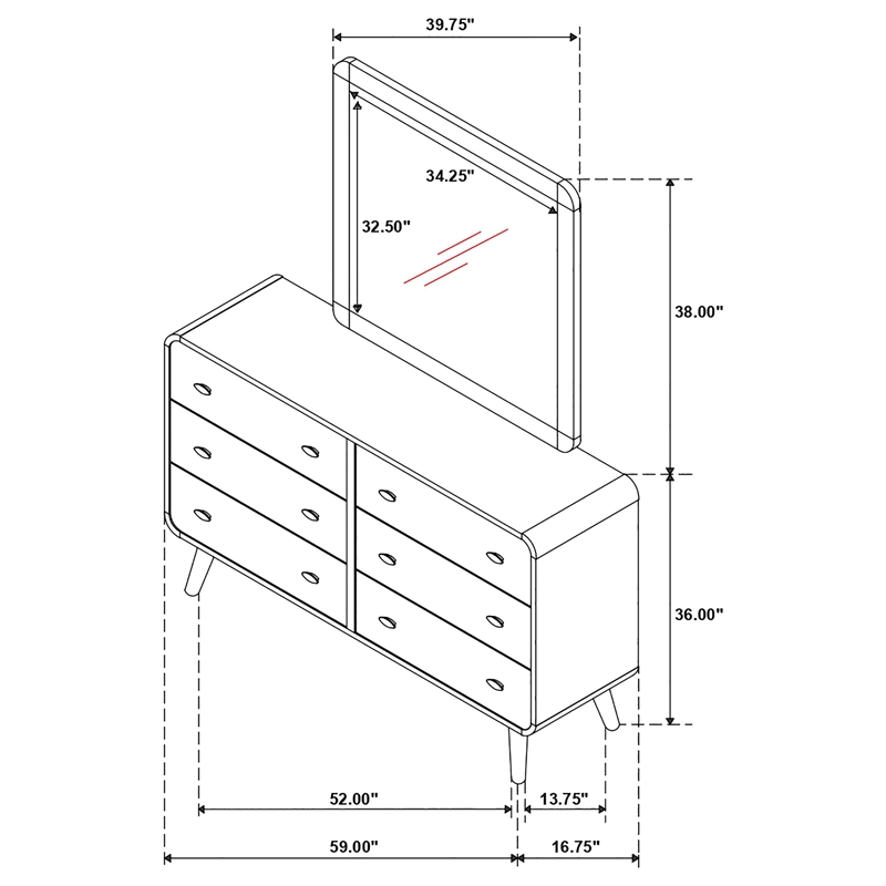 Pemberley Row Wood Dark Walnut Dresser with Mirror Rectangular 74.5