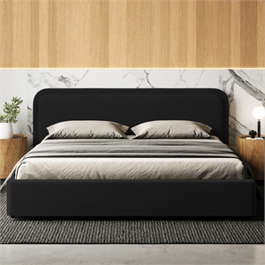 Pemberly Row Upholstered Platform King Bed in Black Boucle Fabric