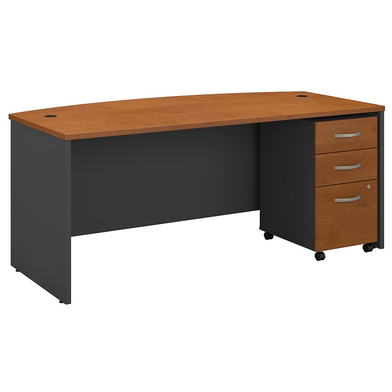 Pemberly Row Engineered Wood 72W Bow Front Desk w/ Mobile File - Natural Cherry