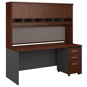 Pemberly Row 72W x 30D Desk with Hutch and Mobile File Cabinet in Hansen Cherry