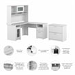 Pemberly Row Wood 60W L Desk w/ Hutch and Lateral File Cabinet - White