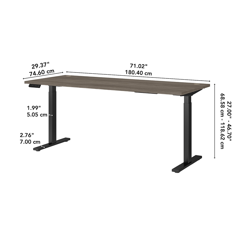 Pemberly Row 72W x 30D Adjustable Desk in Modern Hickory - Engineered Wood
