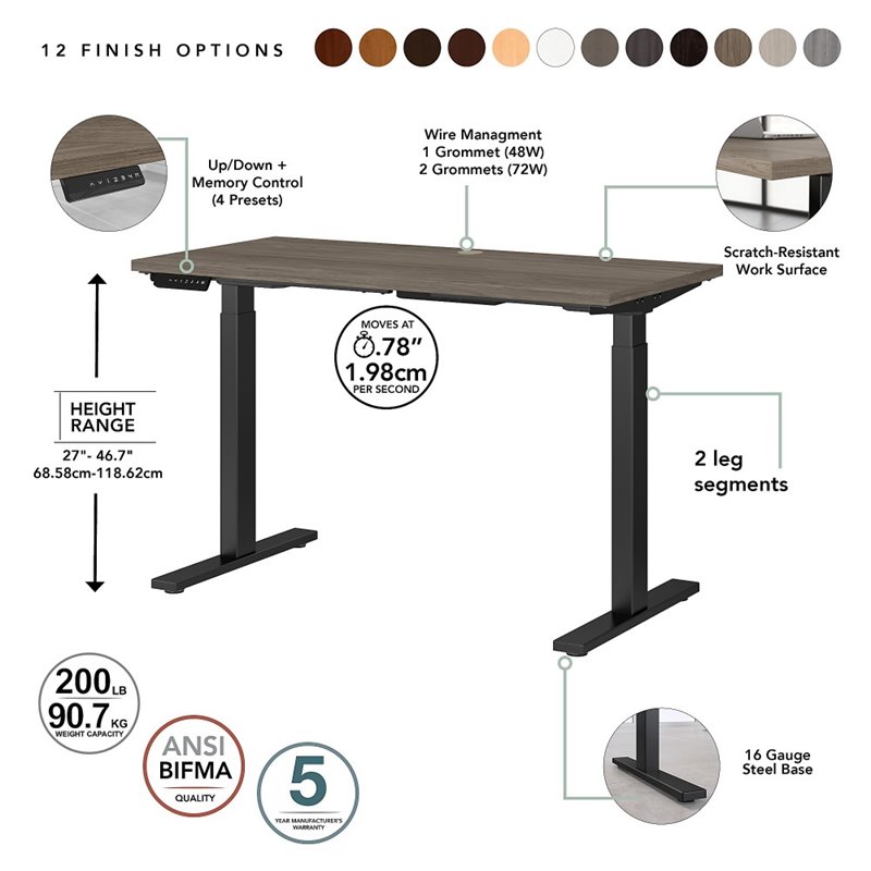 Pemberly Row 72W x 30D Adjustable Desk in Modern Hickory - Engineered Wood