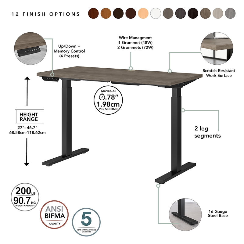 Pemberly Row 72W x 30D Adjustable Desk in Modern Hickory - Engineered Wood