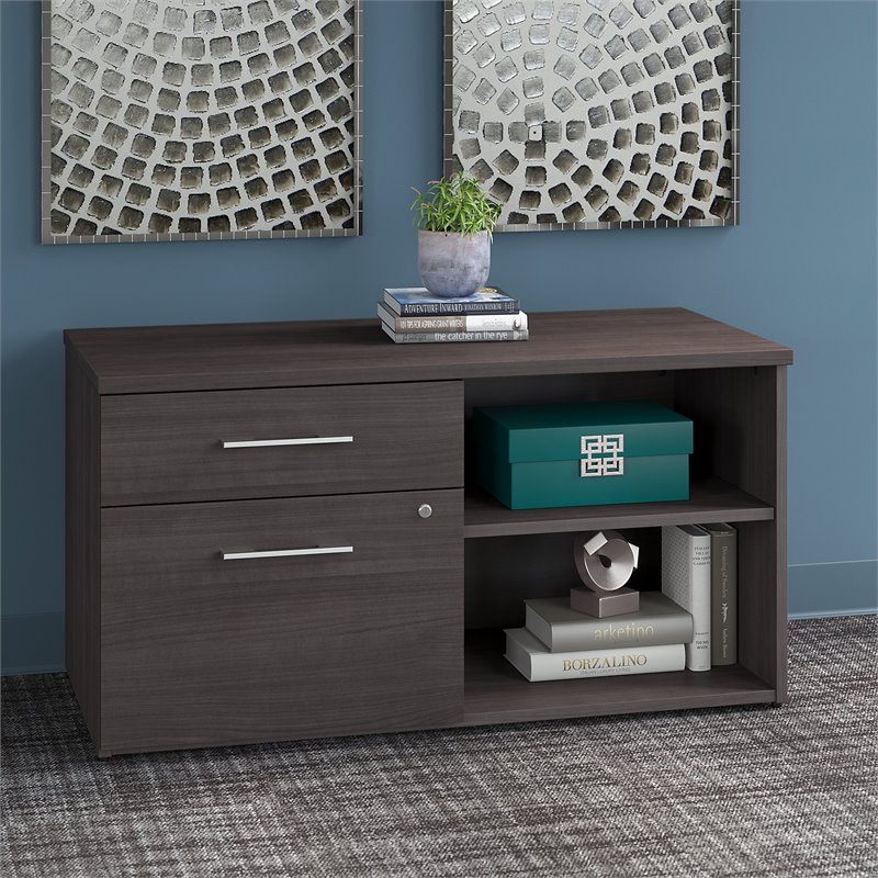 Pemberly Row Low Storage Cabinet with Drawers in Storm Gray - Engineered Wood