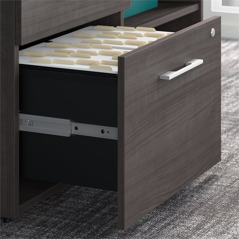 Pemberly Row Low Storage Cabinet with Drawers in Storm Gray - Engineered Wood