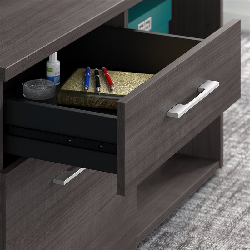 Pemberly Row Low Storage Cabinet with Drawers in Storm Gray - Engineered Wood