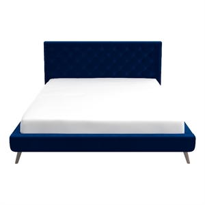 Pemberly Row Mid Century Modern Blue Velvet Upholstered King Platform Bed