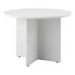 Pemberly Row 42W Round Conference Table with Wood Base - White - Engineered Wood
