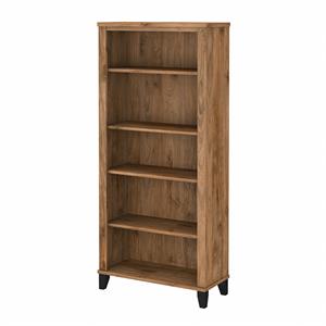 Pemberley Row Engineered Wood Fresh Walnut Bookcase Rectangular Tall 65&quot Unassembled