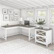 Pemberly Row L Desk with Lateral File Cabinet - White and Gray - Engineered Wood