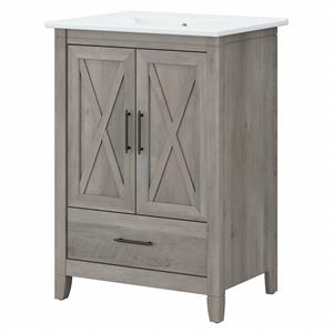 Pemberly Row 24&quotW Engineered Wood Bathroom Vanity Cabinet in Driftwood Gray