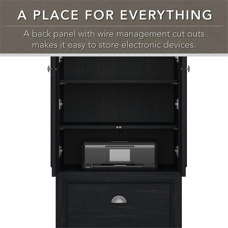 Pemberly Row Engineered Wood L Shaped Desk with Storage Cabinet - Antique Black