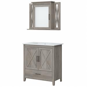 Pemberly Row Engineered Wood Bathroom Vanity Sink with Mirror in Driftwood Gray