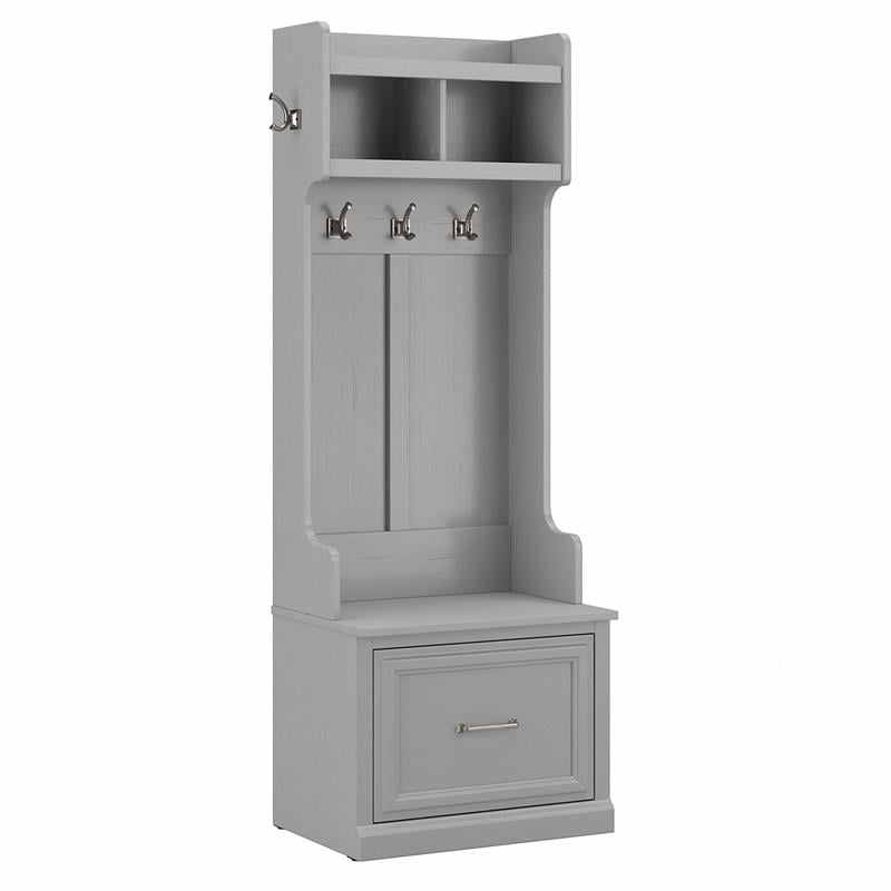Pemberly Row Wood 24W Hall Tree & Shoe Bench w/ Drawer - Cape Cod Gray