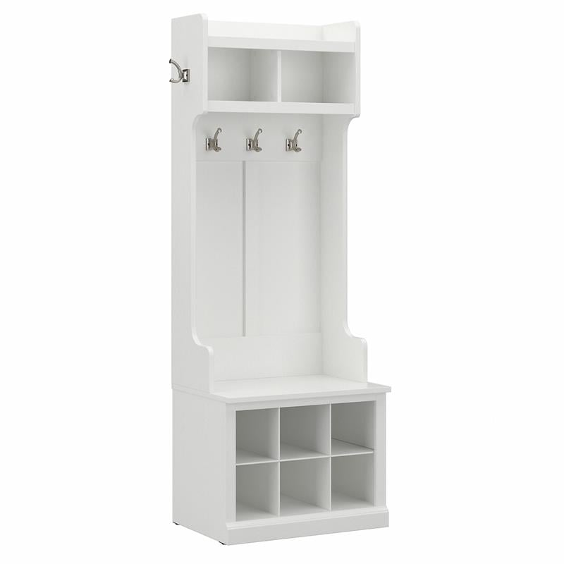 Pemberly Row 24W Hall Tree & Shoe Bench w/ Shelves - White Ash - Engineered Wood
