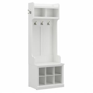 Pemberly Row 24W Hall Tree & Shoe Bench w/ Shelves - White Ash - Engineered Wood