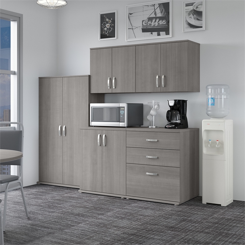 Pemberly Row 92W 5 Piece Modular Storage Set in Platinum Gray - Engineered Wood