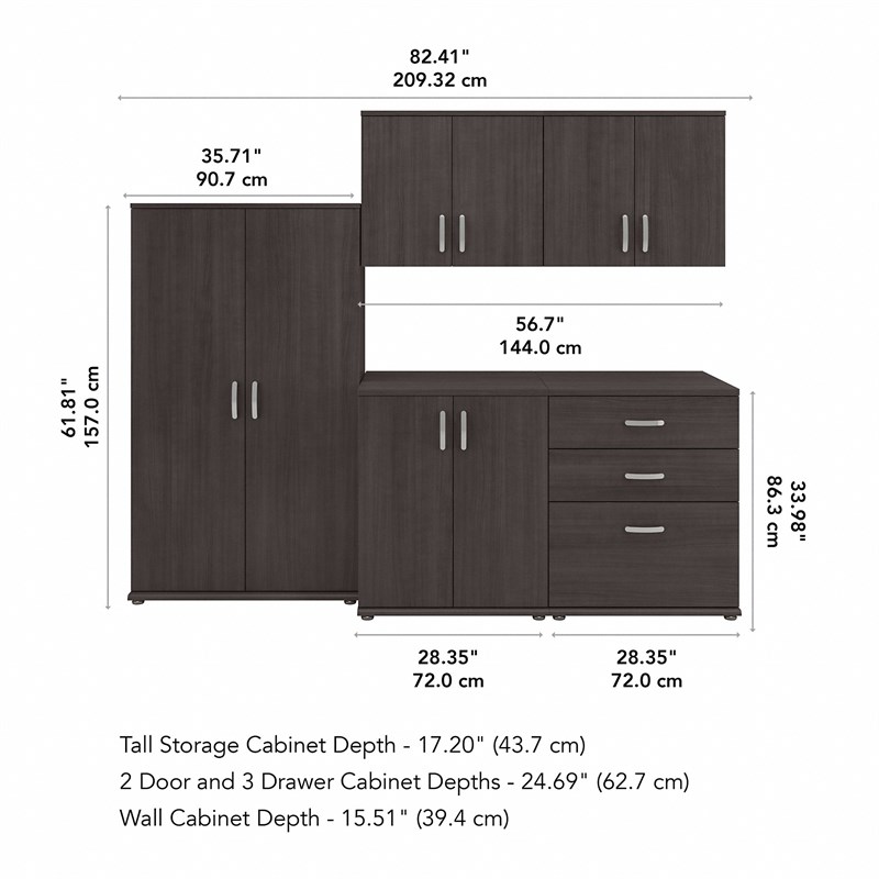 Pemberly Row 92W 5 Piece Modular Storage Set in Storm Gray - Engineered Wood