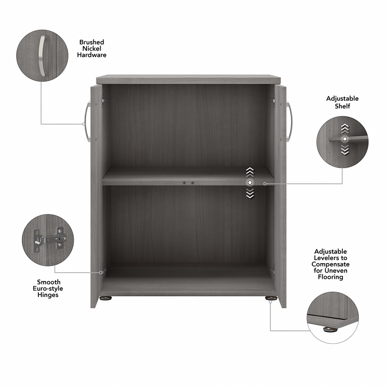 Pemberly Row Floor Storage Cabinet with Doors in Platinum Gray - Engineered Wood