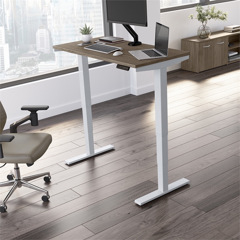 Pemberly Row 48W x 24D Adjustable Desk in Modern Hickory - Engineered Wood