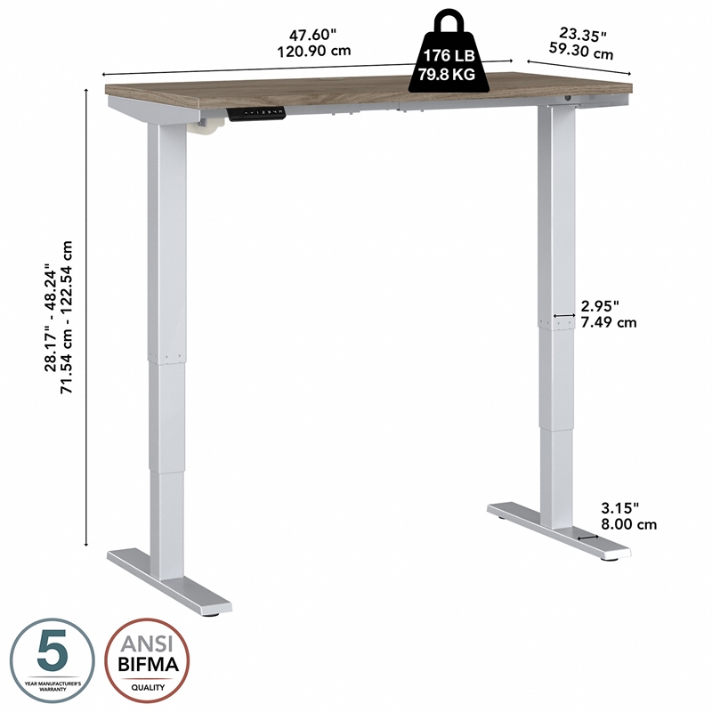 Pemberly Row 48W x 24D Adjustable Desk in Modern Hickory - Engineered Wood