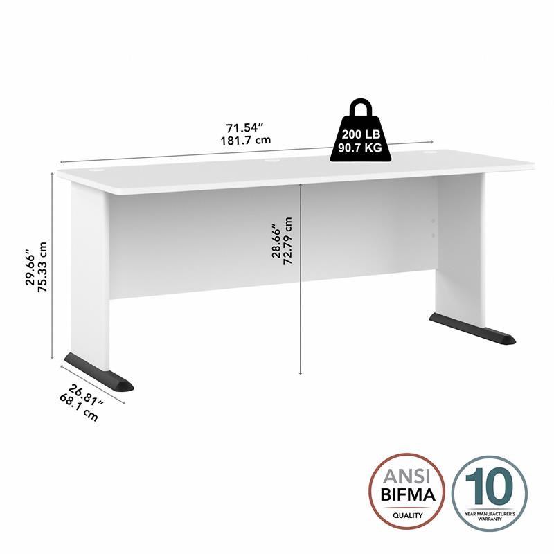 Pemberly Row Modern 72W Computer Desk in White - Engineered Wood