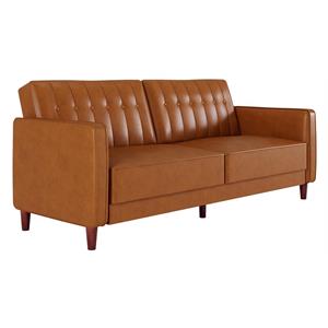 Pemberly Row Tufted Futon and Upholstered Sofa Sleeper Bed in Camel Faux Leather