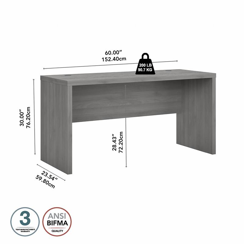 Pemberly Row 60W Credenza Desk in Modern Gray - Engineered Wood
