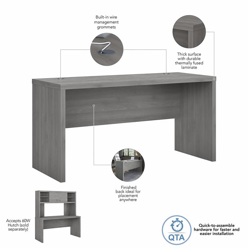 Pemberly Row 60W Credenza Desk in Modern Gray - Engineered Wood