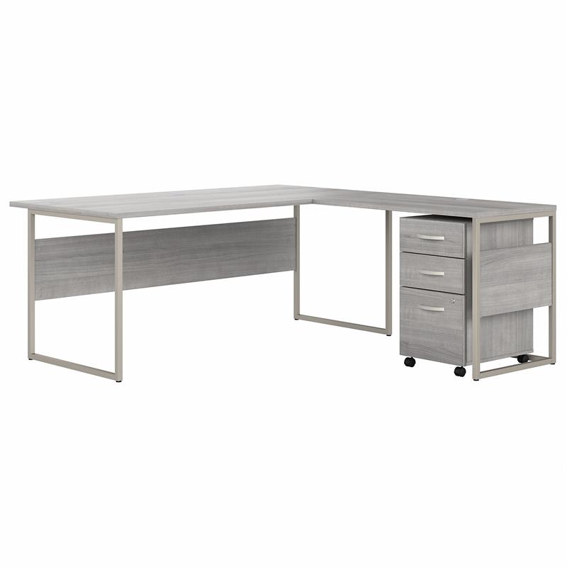Pemberly Row Engineered Wood 72W L Shaped Table Desk w/ Drawers - Platinum Gray