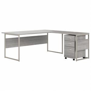 Pemberly Row Engineered Wood 72W L Shaped Table Desk w/ Drawers - Platinum Gray