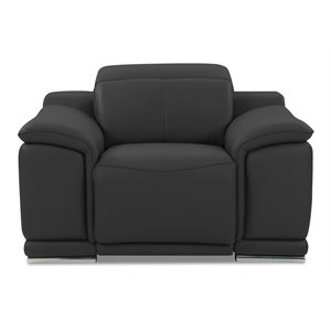Pemberly Row Genuine Italian Leather Power Reclining Chair in Dark Gray