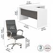 Pemberly Row Wood 72W Bow Front L Shaped Desk and Chair Set - White & Gray