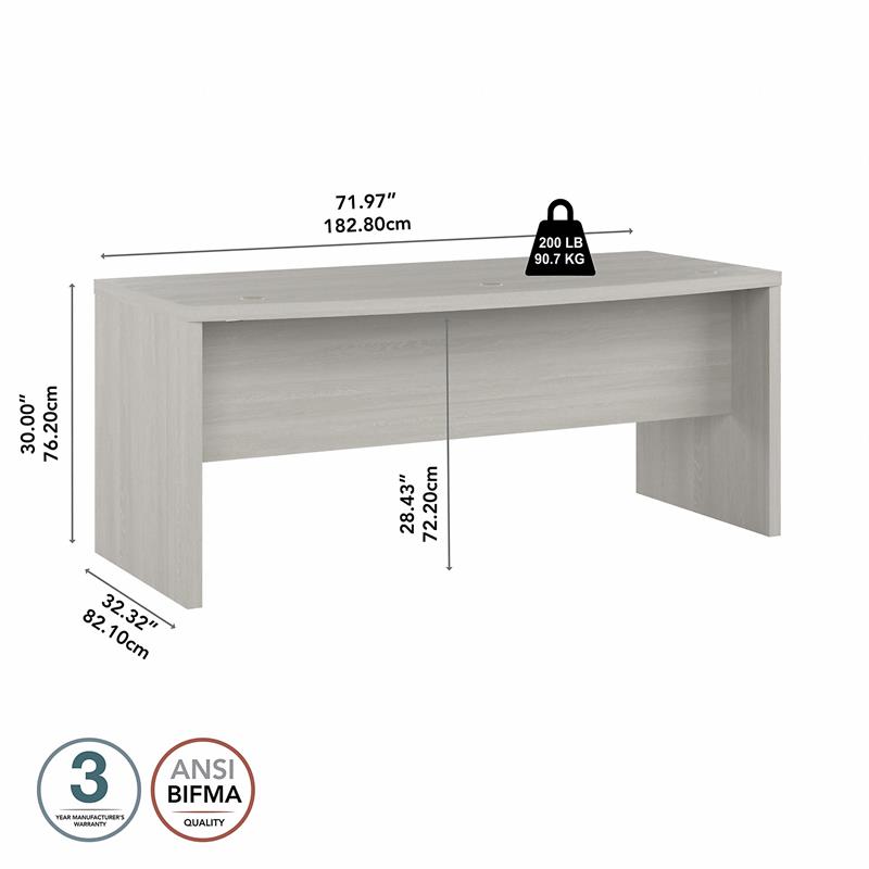 Pemberly Row 72W Bow Front Desk in Gray Sand - Engineered Wood