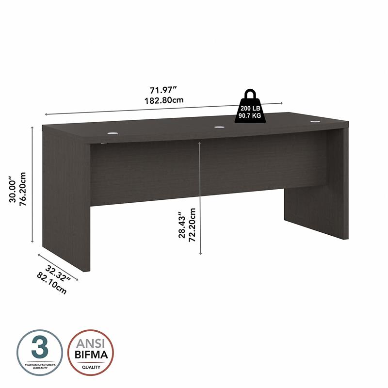 Pemberly Row 72W Bow Front Desk in Charcoal Maple - Engineered Wood