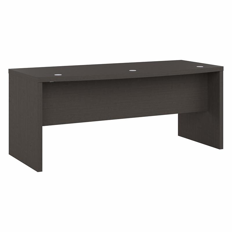 Pemberly Row 72W Bow Front Desk in Charcoal Maple - Engineered Wood