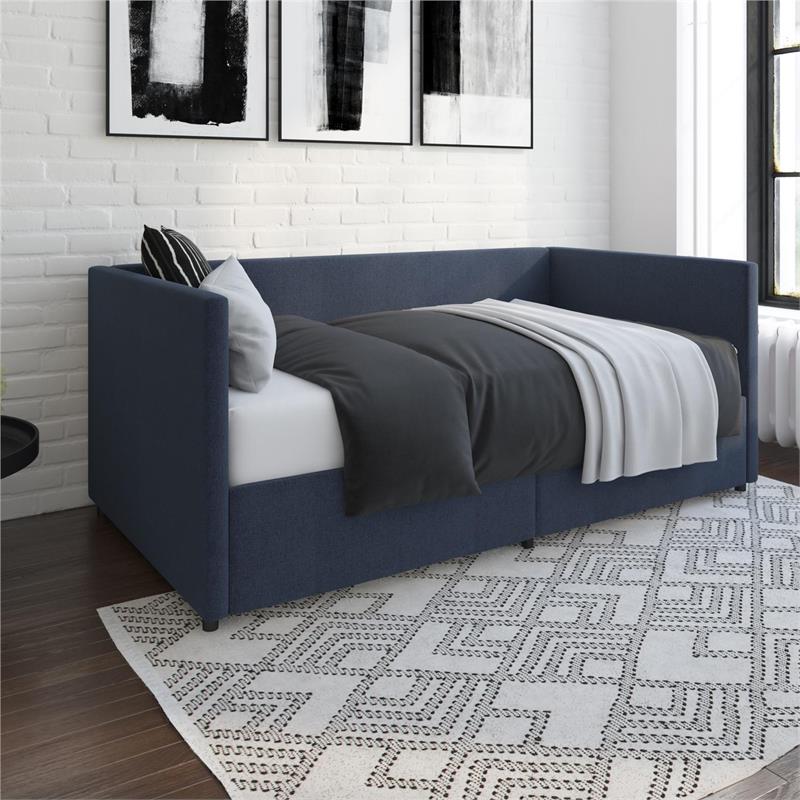 Pemberly Row Modern Daybed with Storage Drawers in Blue Linen