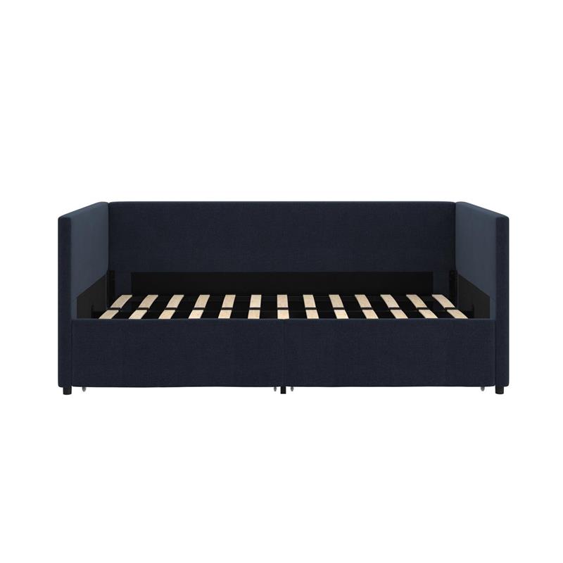 Pemberly Row Modern Daybed with Storage Drawers in Blue Linen