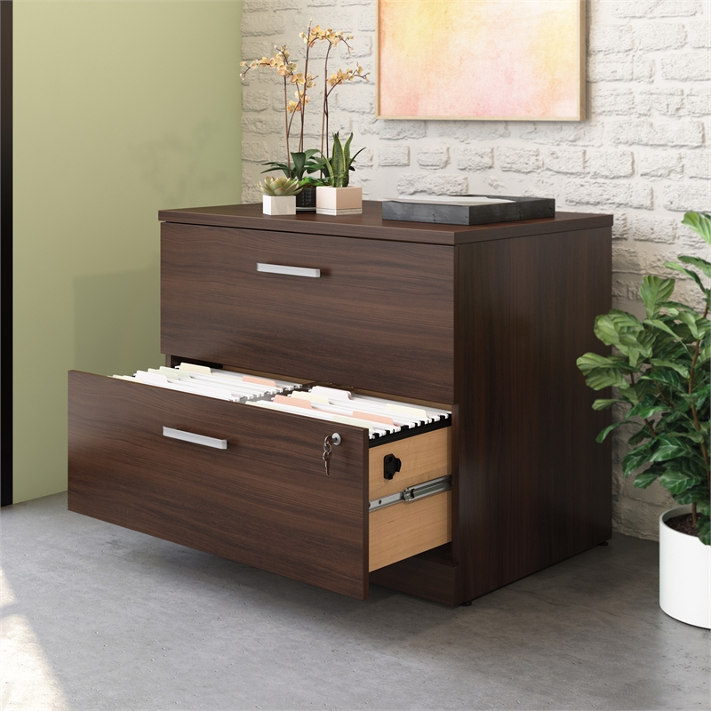 Pemberly Row Engineered Wood Lateral Filing Cabinet in Noble Elm/Brown