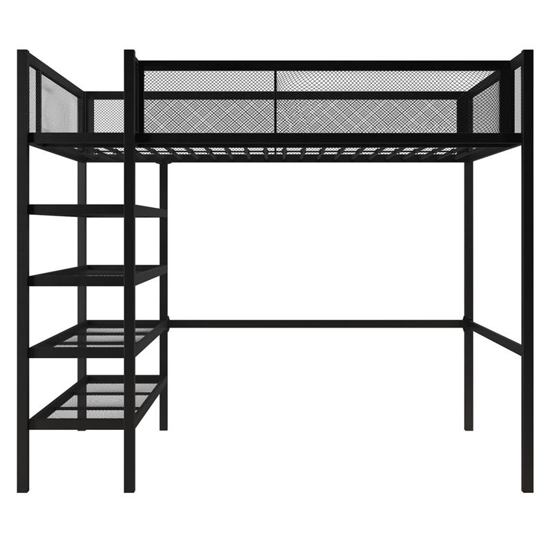 Pemberly Row Modern Storage Loft bed with Bookcase in Black Metal