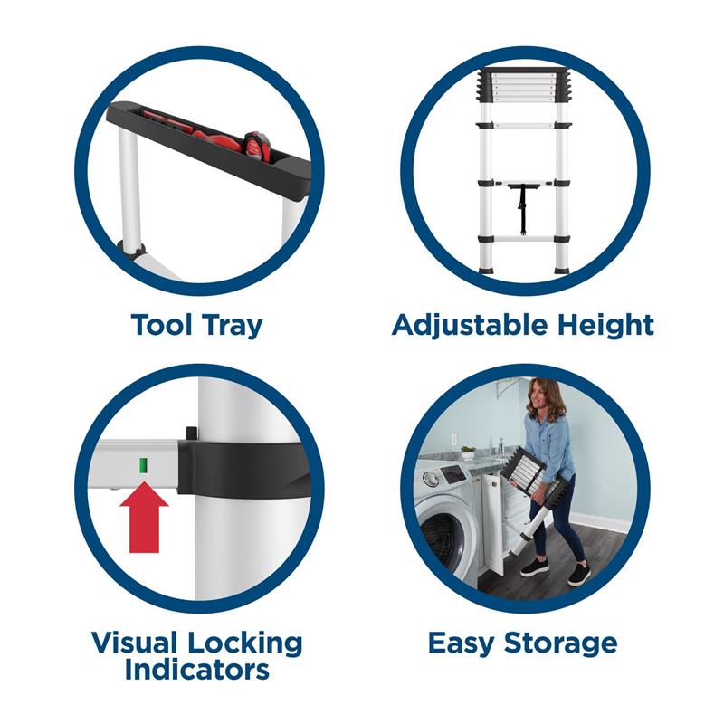 Pemberly Row 16-ft Telescoping Ladder with Ergonomic Grips and Top Cap