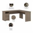 Pemberly Row 72W L Shaped Computer Desk with File in Ash Gray - Engineered Wood
